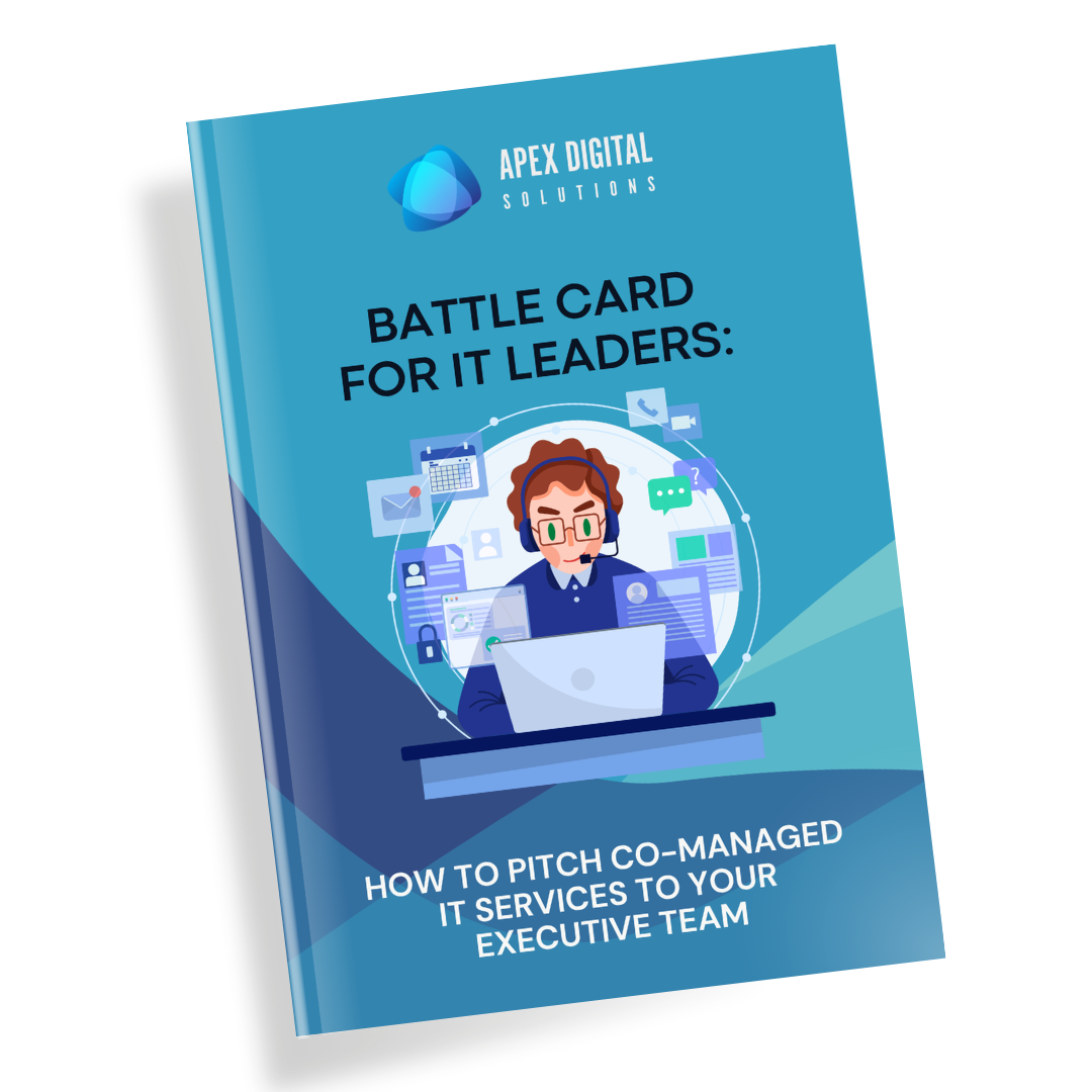 A book cover for the Battlecard for Pitching Co-Managed IT Services to Your Executive Team.